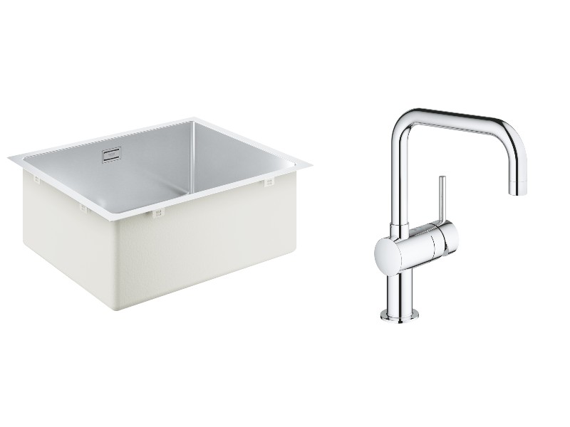 Grohe Pachet chiuveta grohe k700u 31574sd1, 540 x 440 mm, 1 cuva, pe/sub blat + baterie inalta, tip u, crom