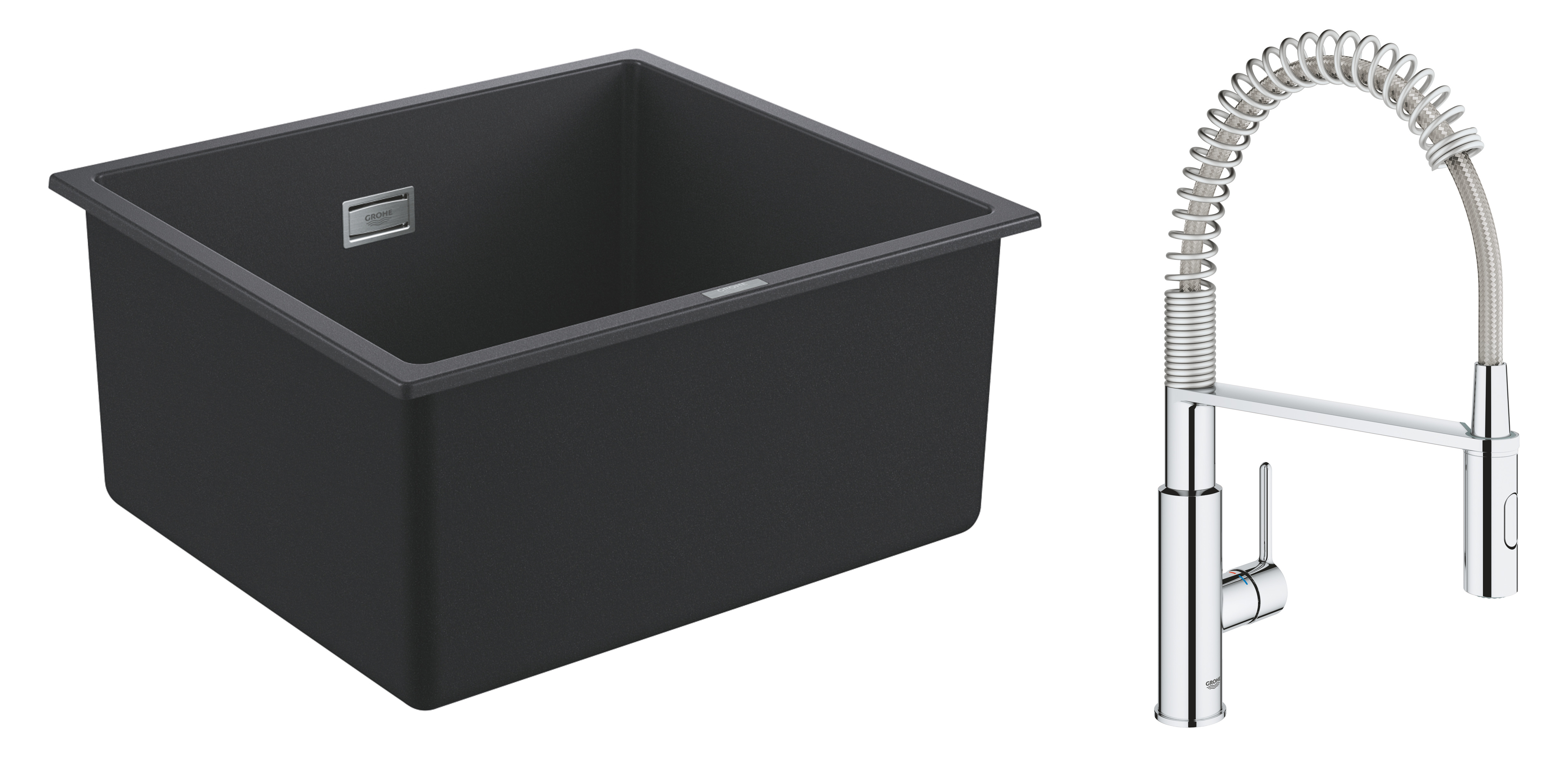 Grohe Pachet chiuveta grohe quartz k700u 31653ap0, 457 x 406 mm, sub/pe blat + 30361000, inalta, tip c, dus, negru/crom