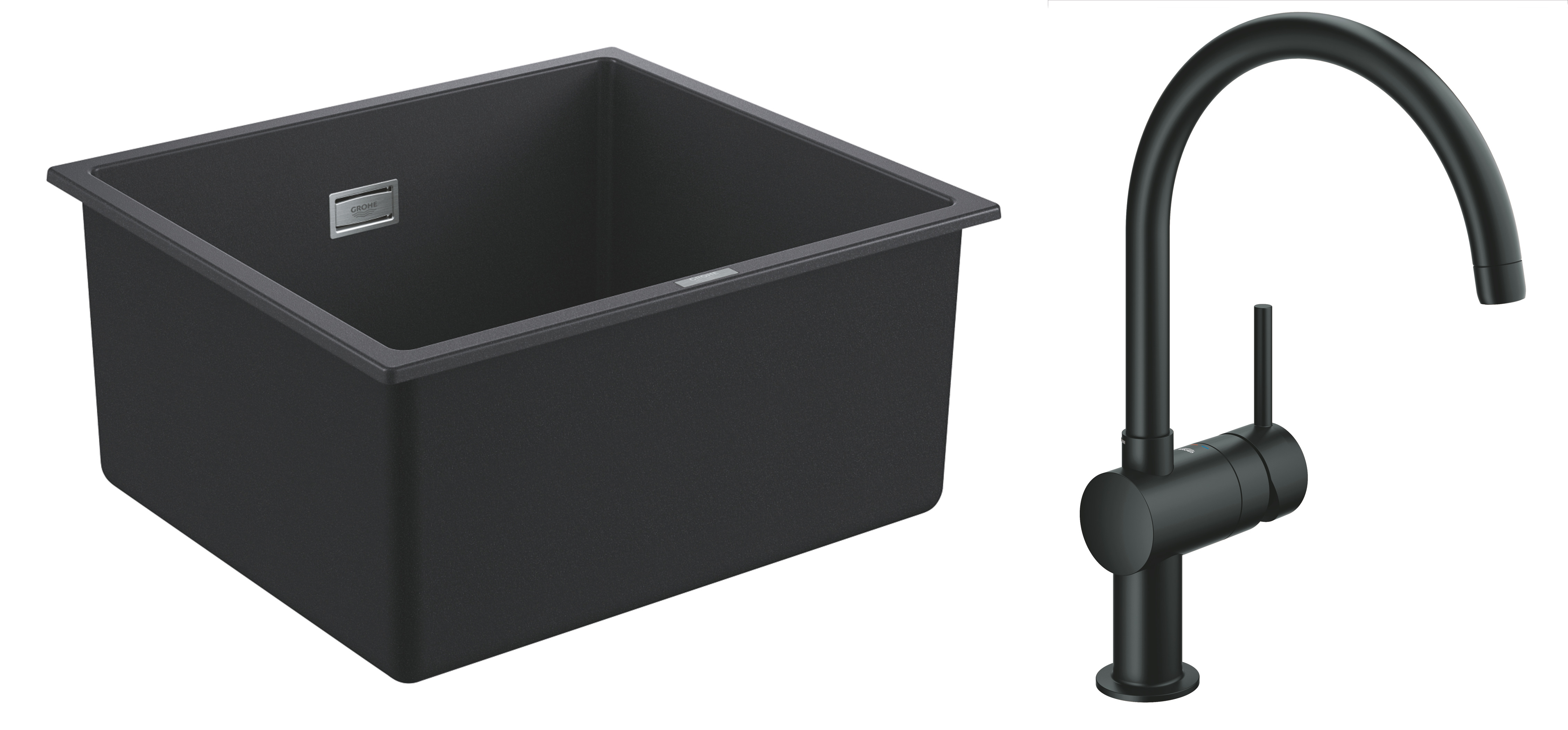 Grohe Pachet chiuveta grohe quartz k700u 31653ap0, 457 x 406 mm, sub/pe blat + 32917ks0, inalta, tip c, negru