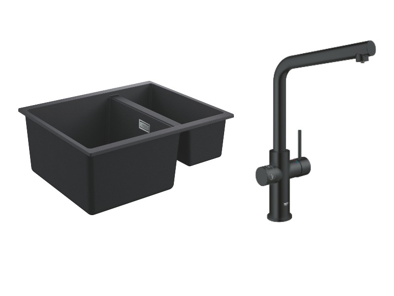 Grohe Pachet chiuveta quartz grohe k500 31648ap0, 555 x 460 mm, blue home 31454ks1, negru