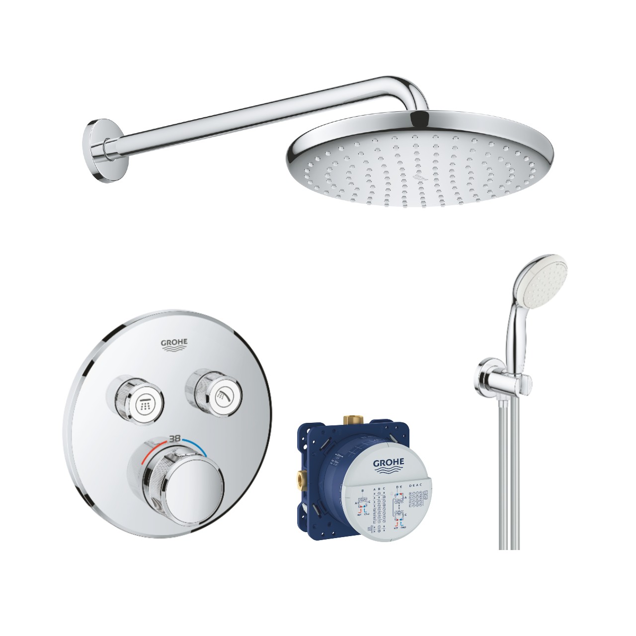 Grohe Pachet sistem de dus grohe smartcontrol 29119000, 1/2'', incastrat, termostat, dus fix 250 mm, push & turn, anti-calcar,
