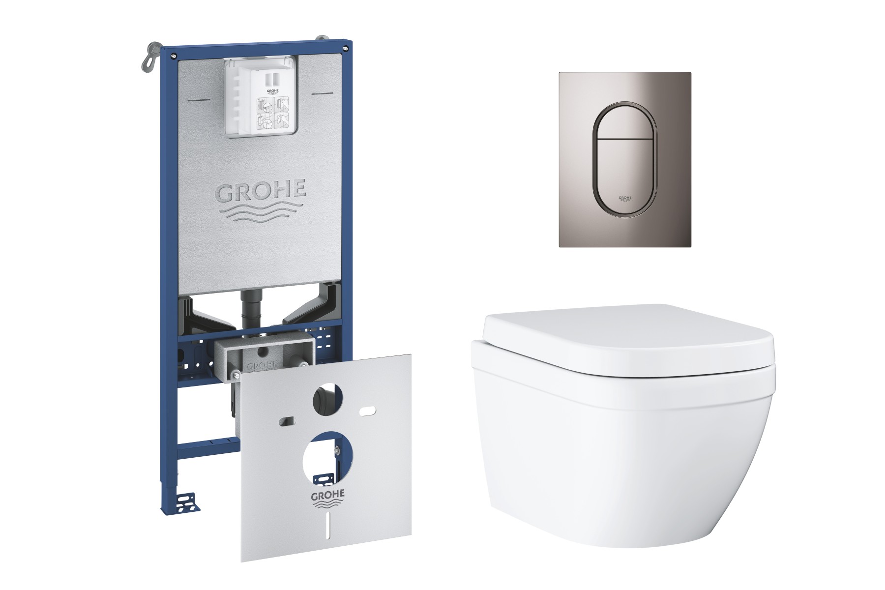 Grohe Pachet wc grohe euro ceramic 39693000, suspendat, cadru rapid slx, wc si clapeta grohe, rimless, softclose, clapeta grafit