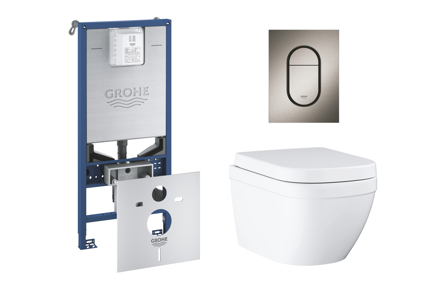 Grohe Pachet wc grohe euro ceramic 39693000, suspendat, cadru rapid slx, wc si clapeta grohe, rimless, softclose, clapeta grafit
