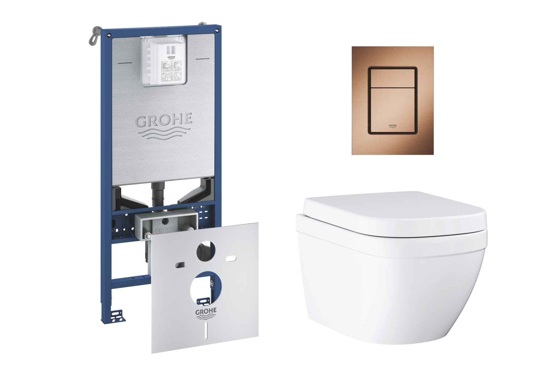 Grohe Pachet wc grohe euro ceramic 39693000, suspendat, cadru rapid slx, wc si clapeta grohe, rimless, softclose, clapeta cupru