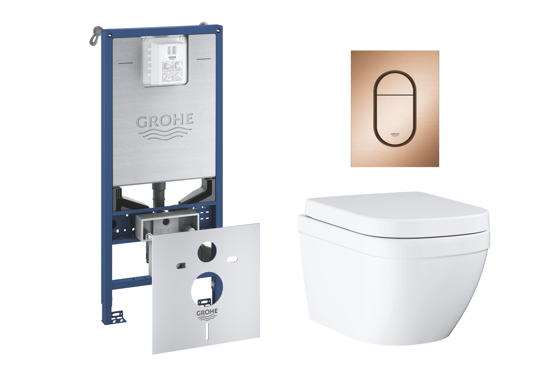 Grohe Pachet wc grohe euro ceramic 39693000, suspendat, cadru rapid slx, wc si clapeta grohe, rimless, softclose, clapeta cupru