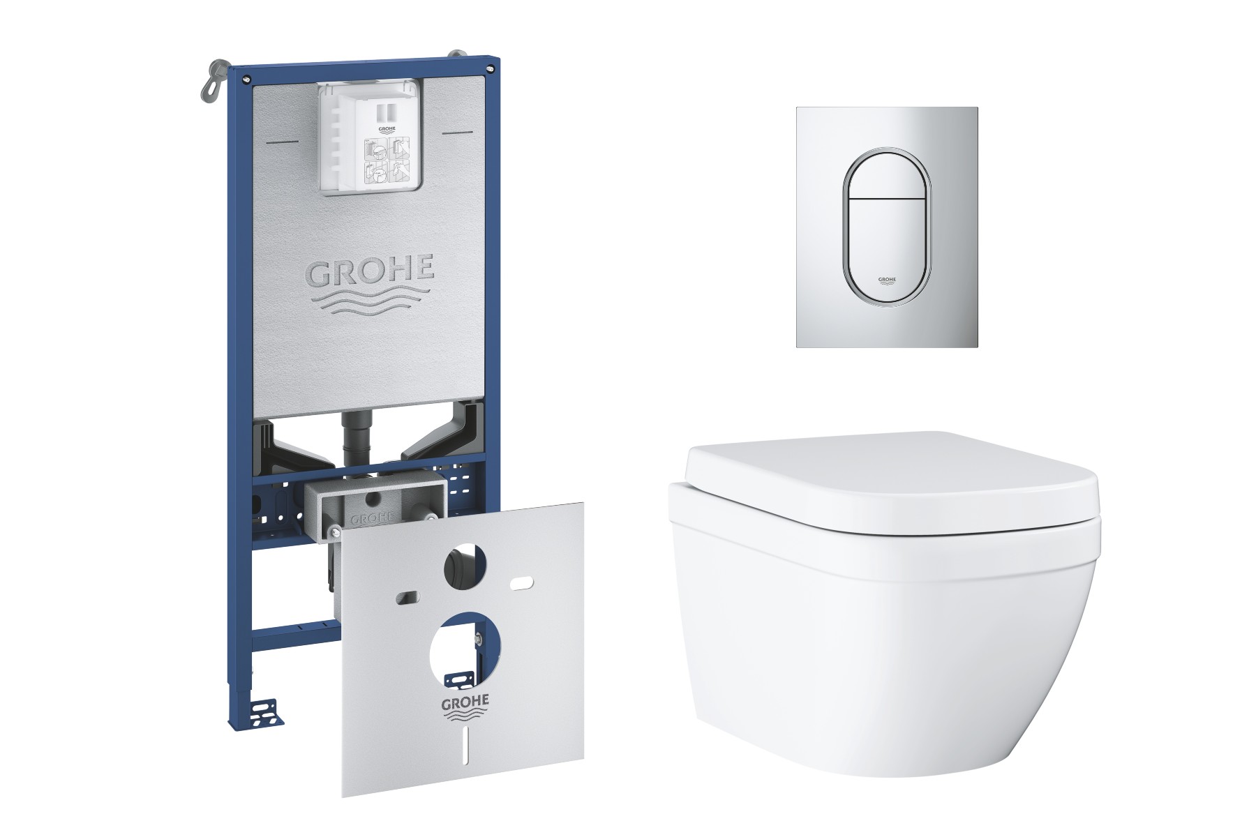 Grohe Pachet wc grohe euro ceramic 39693000, suspendat, cadru rapid slx, wc si clapeta grohe, rimless, softclose, clapeta crom,