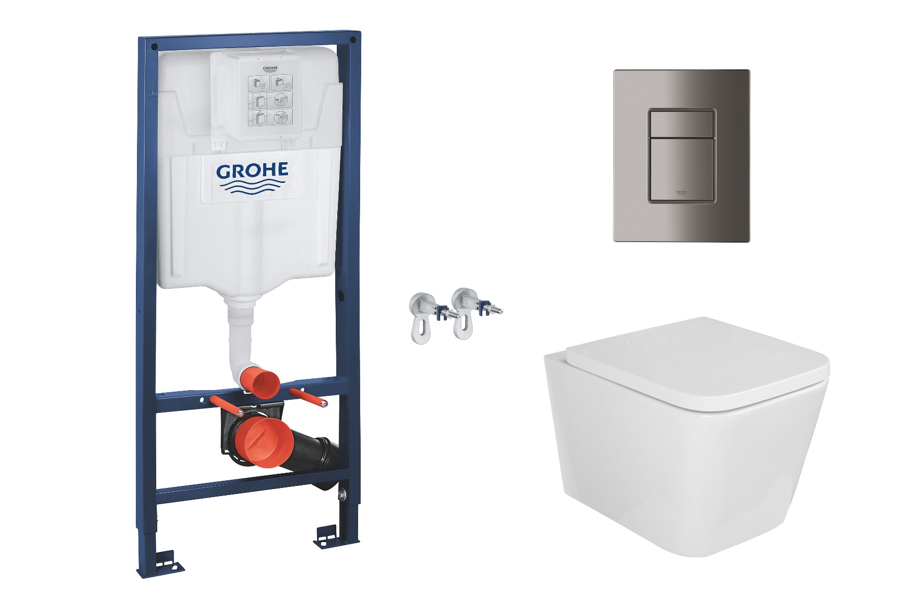 Grohe Pachet wc grohe 30111000, suspendat, wc kielle, cadru si placuta grohe, rimless, softclose, placuta grafit lucios, alb