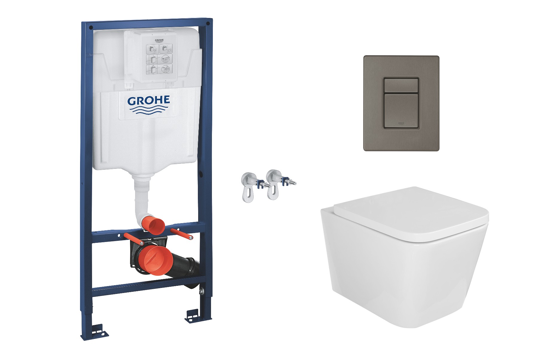 Grohe Pachet wc grohe 30111000, suspendat, wc kielle, cadru si placuta grohe, rimless, softclose, placuta grafit mat, alb