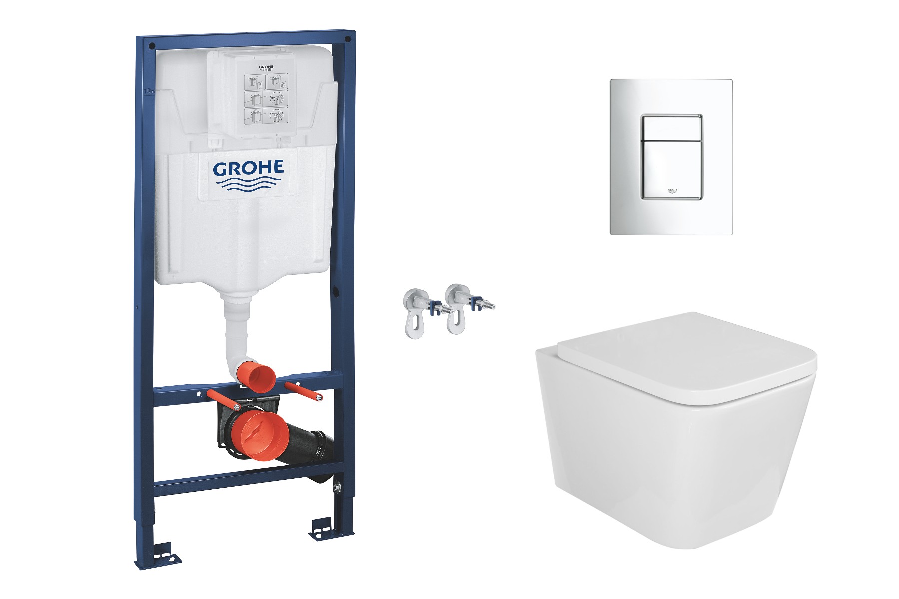 Grohe Pachet wc grohe 30111000, suspendat, wc kielle, cadru si placuta grohe, rimless, softclose, placuta crom, alb