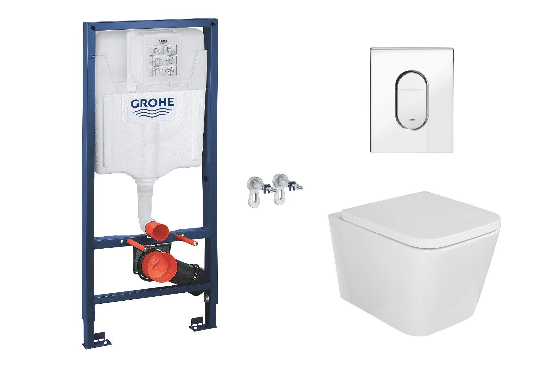 Grohe Pachet wc grohe 30111000, suspendat, wc kielle, cadru si placuta grohe, rimless, softclose, placuta crom, alb