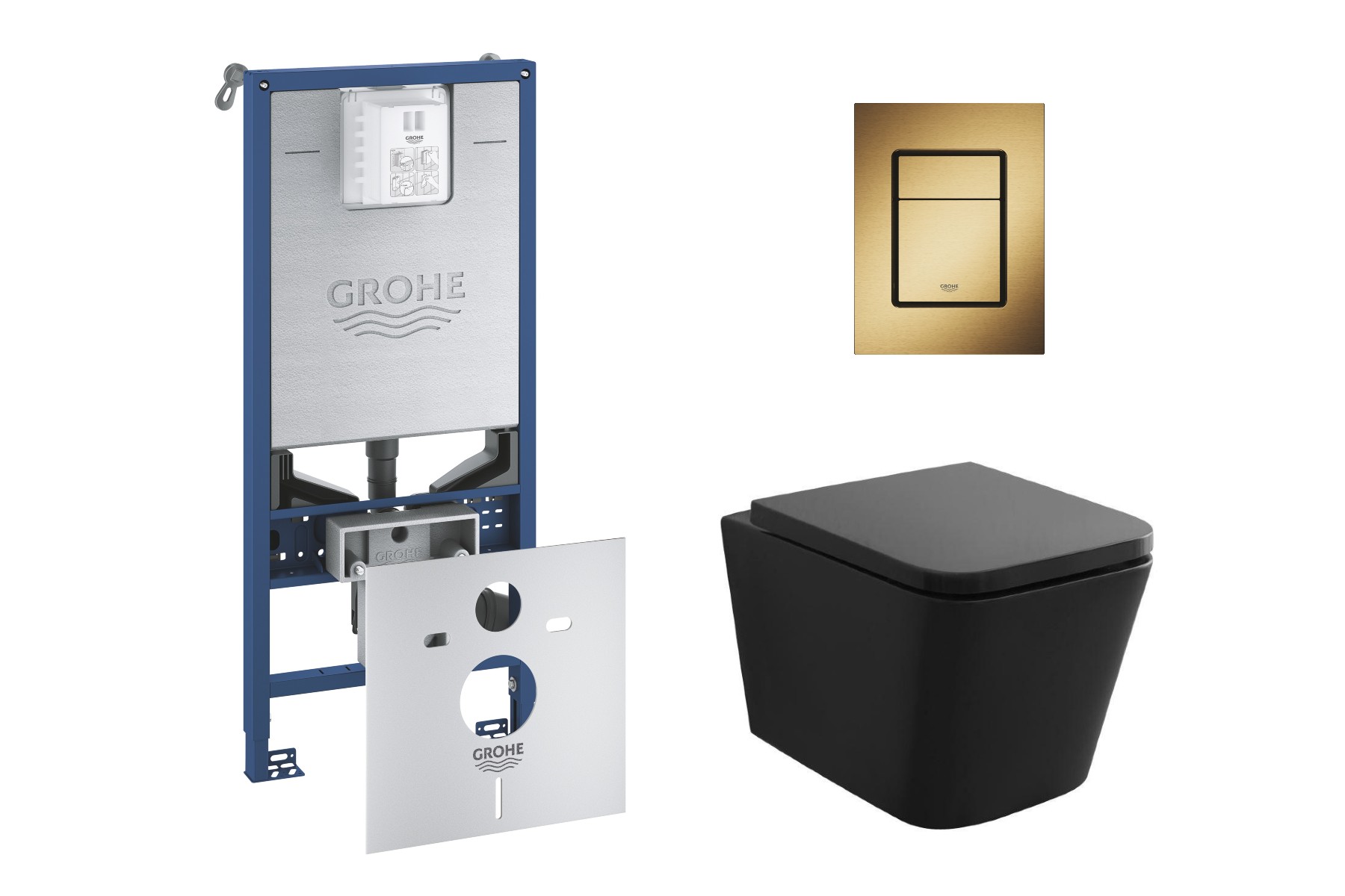 Grohe Pachet wc grohe 37535gn0, suspendat, wc kielle arkas i, rimless, softclose, cadru rapid slx, anti-fonare, placuta auriu