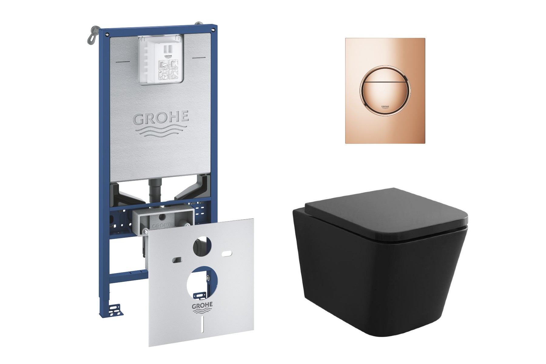 Grohe Pachet wc grohe 37601da0, suspendat, wc kielle arkas i, rimless, softclose, cadru rapid slx, anti-fonare, placuta cupru