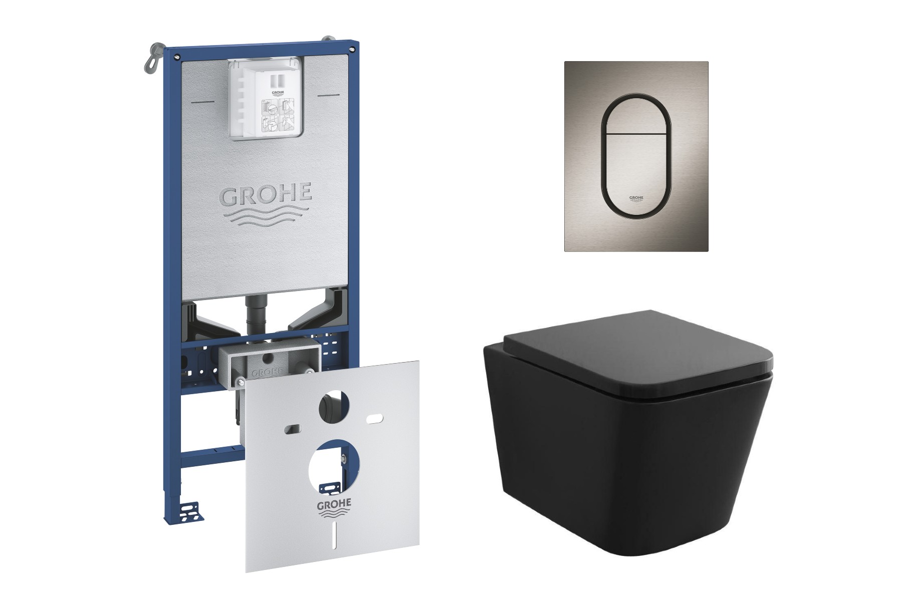 Grohe Pachet wc grohe 37624al0, suspendat, wc kielle arkas i, rimless, softclose, cadru rapid slx, anti-fonare, placuta grafit