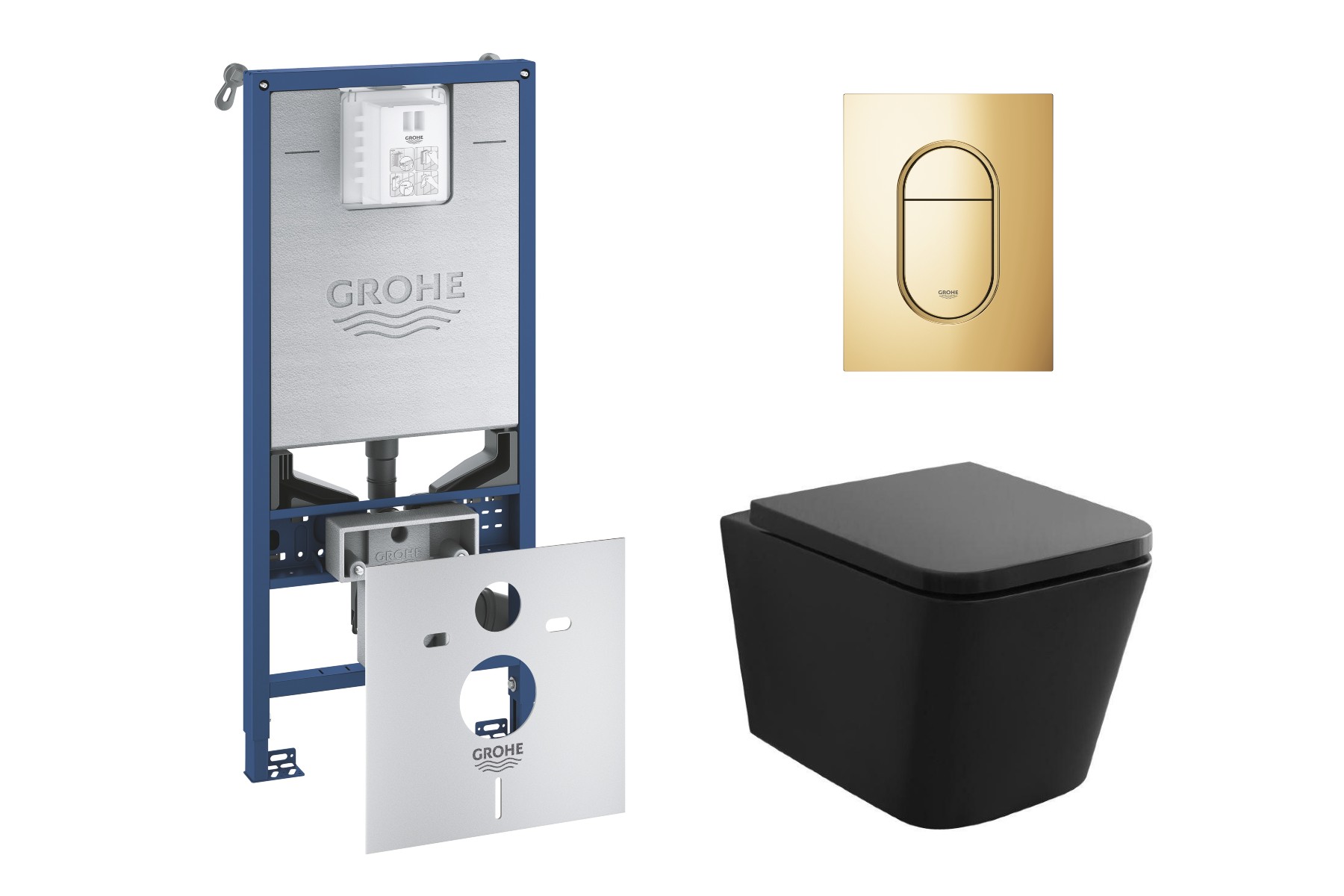 Grohe Pachet wc grohe 37624gl0, suspendat, wc kielle arkas i, rimless, softclose, cadru rapid slx, anti-fonare, placuta auriu