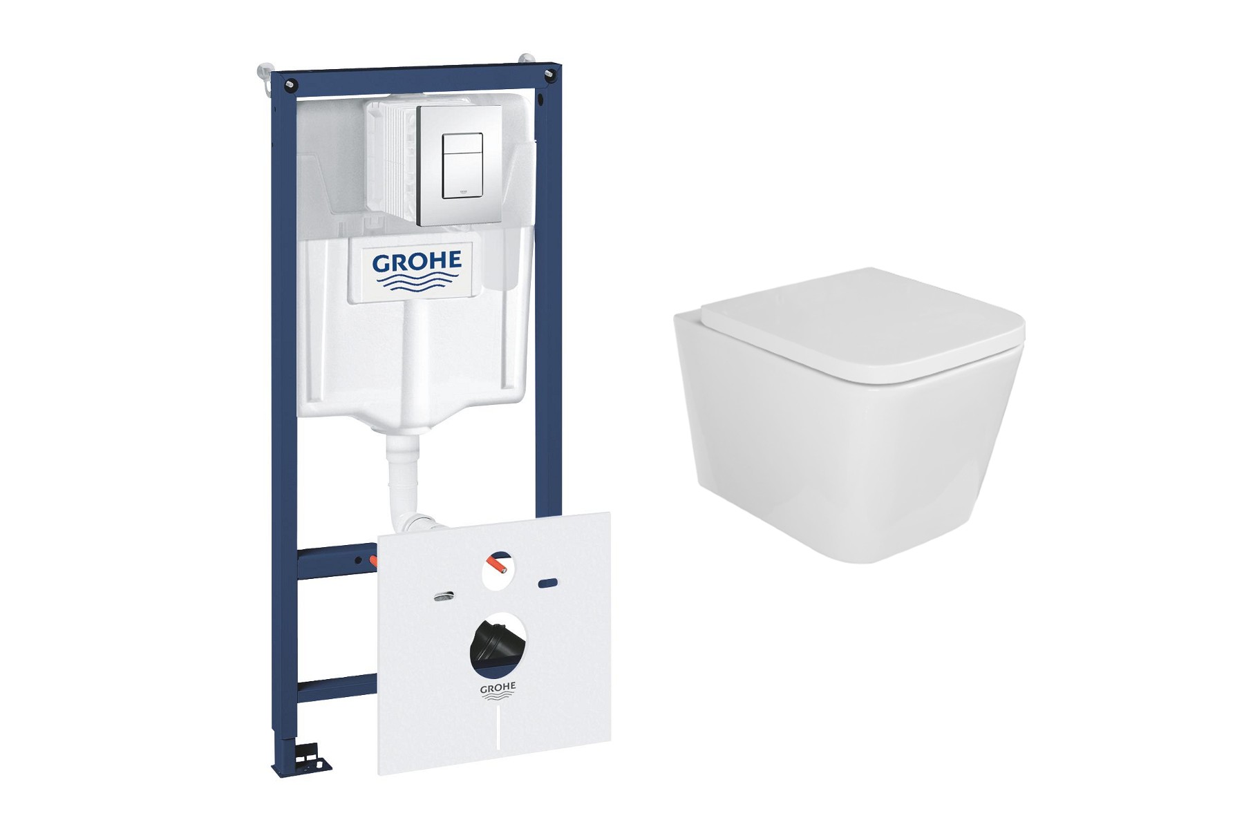 Grohe Pachet wc grohe 38827000, suspendat, wc kielle arkas, rimless, softclose, cadru, anti-fonare, placuta crom, alb