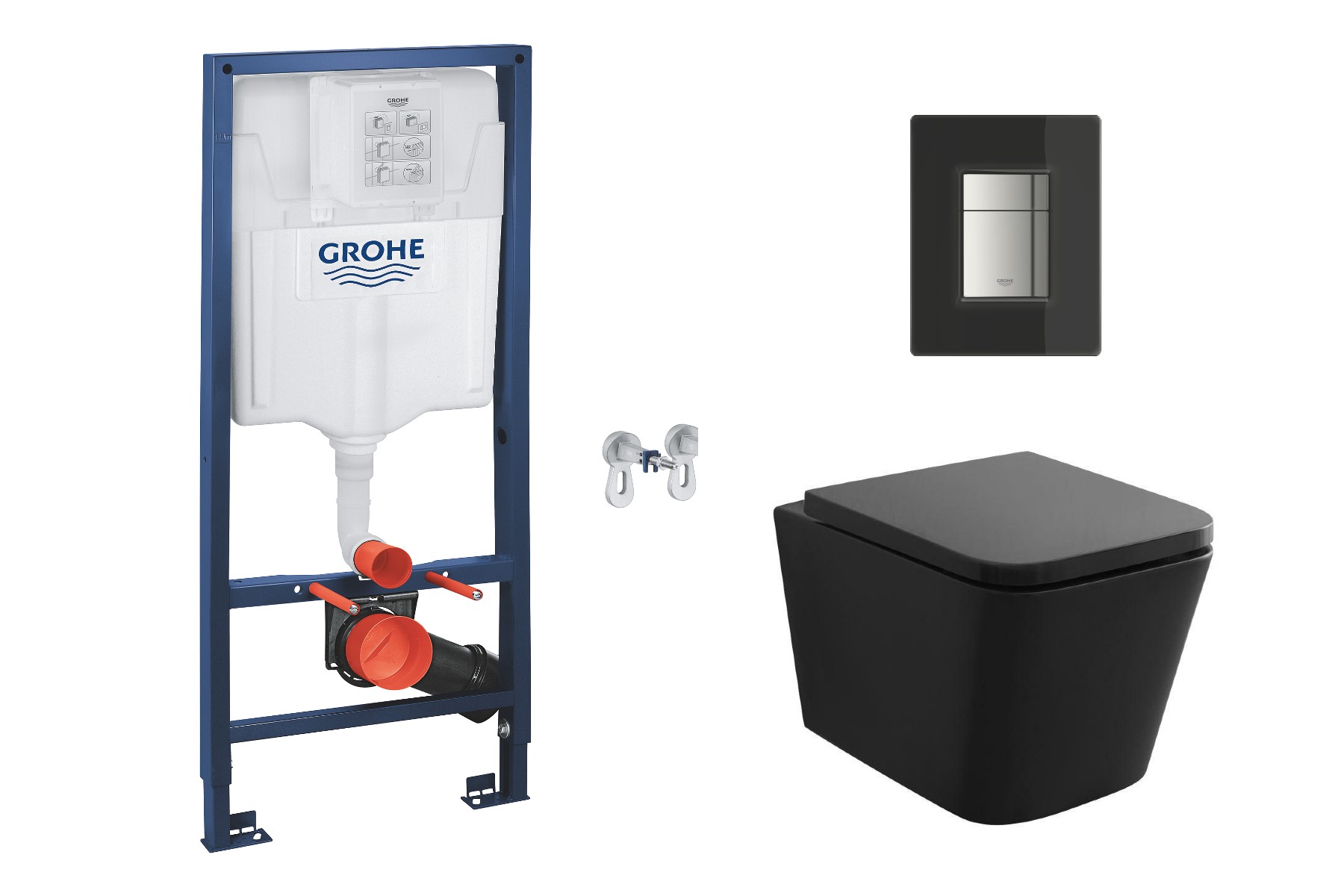 Grohe Pachet wc grohe 38845ks0, suspendat, wc kielle arkas i, rimless, softclose, cadru, placuta negru mat, negru