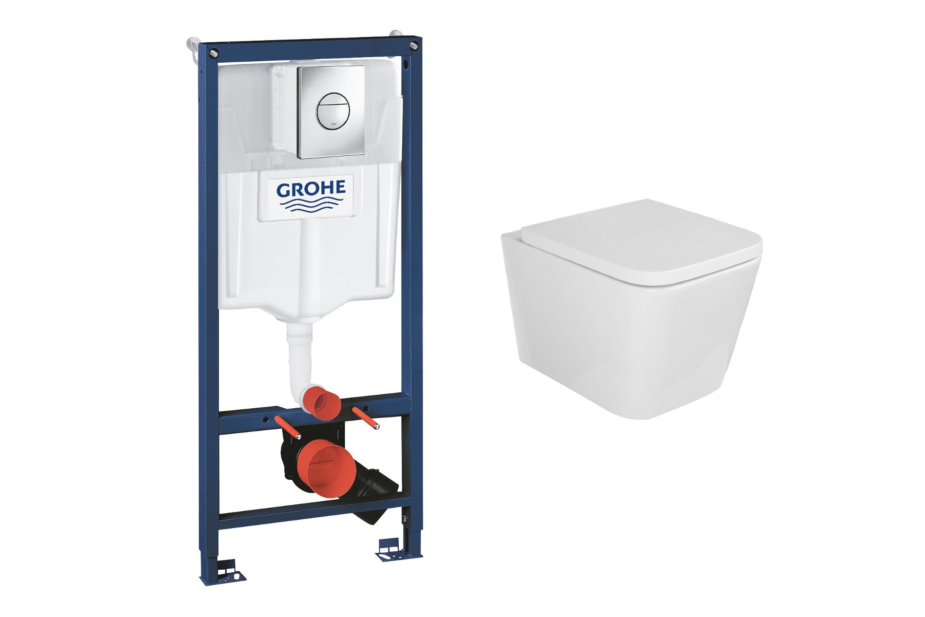 Grohe Pachet wc grohe 38860000, suspendat, wc kielle arkas, rimless, softclose, cadru, placuta crom, alb