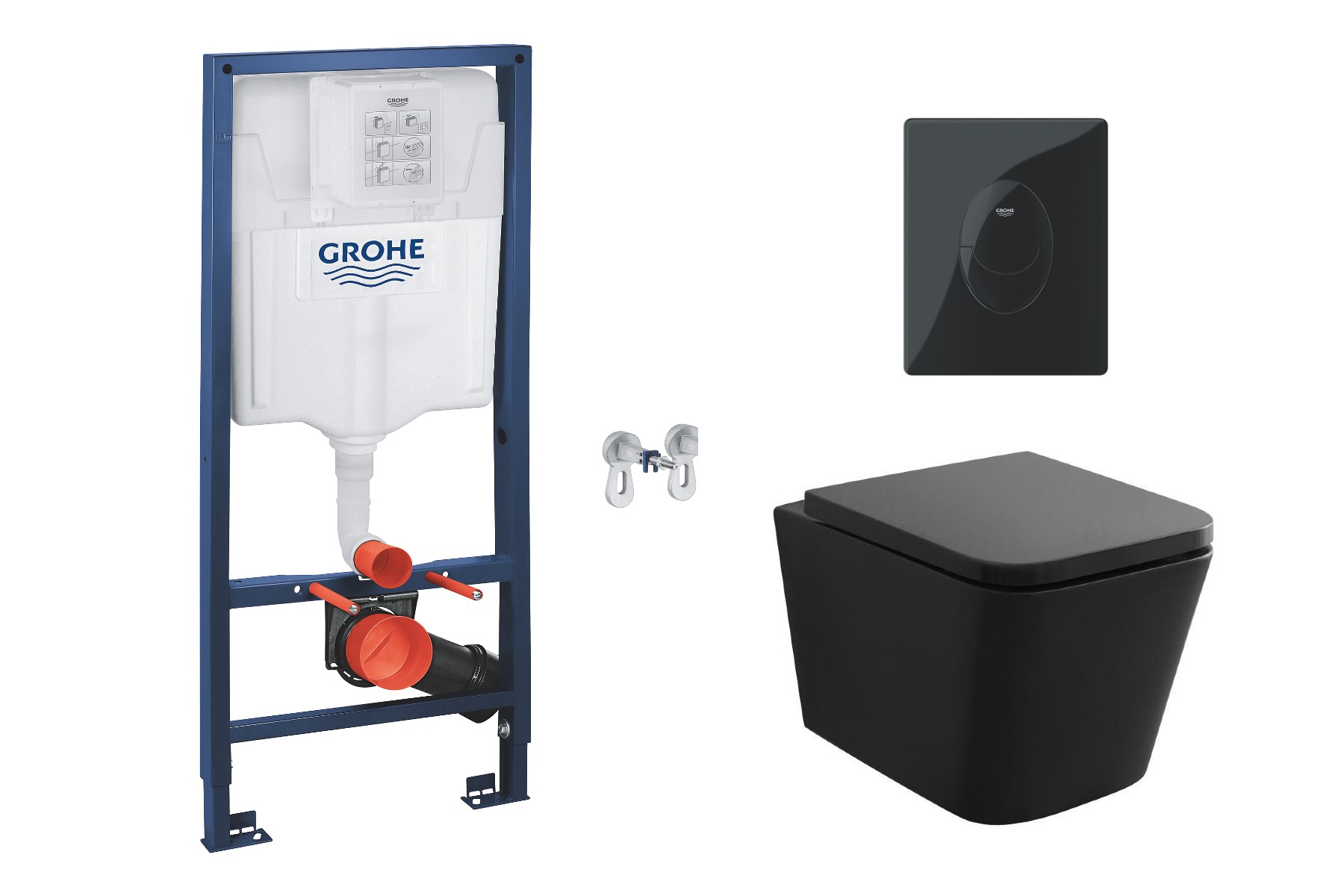 Grohe Pachet wc grohe 38964kv0, suspendat, wc kielle arkas i, rimless, softclose, cadru, placuta negru lucios, negru