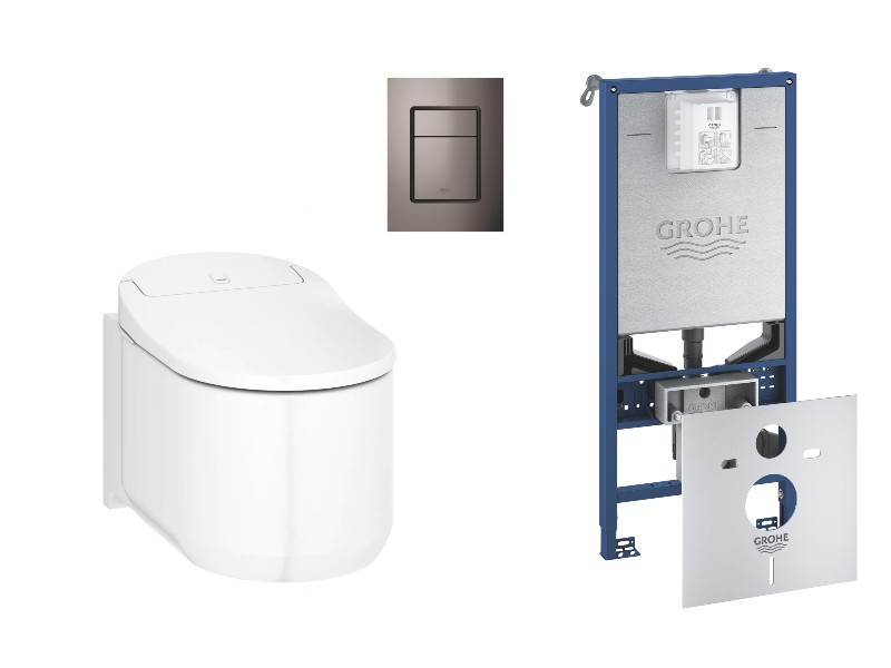 Grohe Pachet wc grohe sensia arena, suspendat, smart, bideu, rimless, softclose, cadru grohe slx, clapeta grafit lucios, alb,