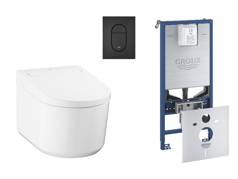 Grohe Pachet wc grohe sensia, suspendat, smart, bideu, rimless, softclose, cadru grohe slx, clapeta negru mat, alb, 36507sh0-5st