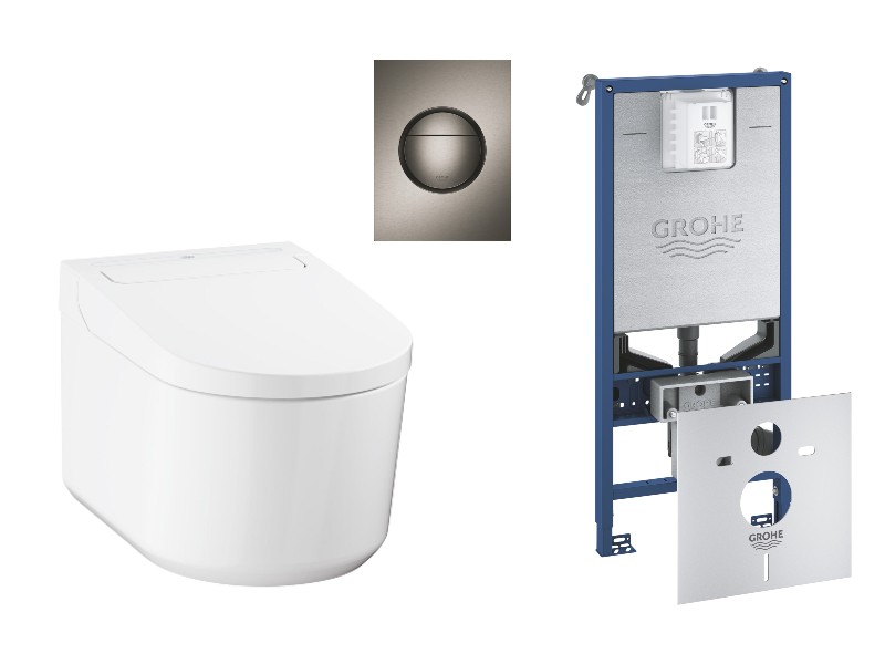 Grohe Pachet wc grohe sensia, suspendat, smart, bideu, rimless, softclose, cadru grohe slx, clapeta grafit mat, alb, 36507sh0-8st
