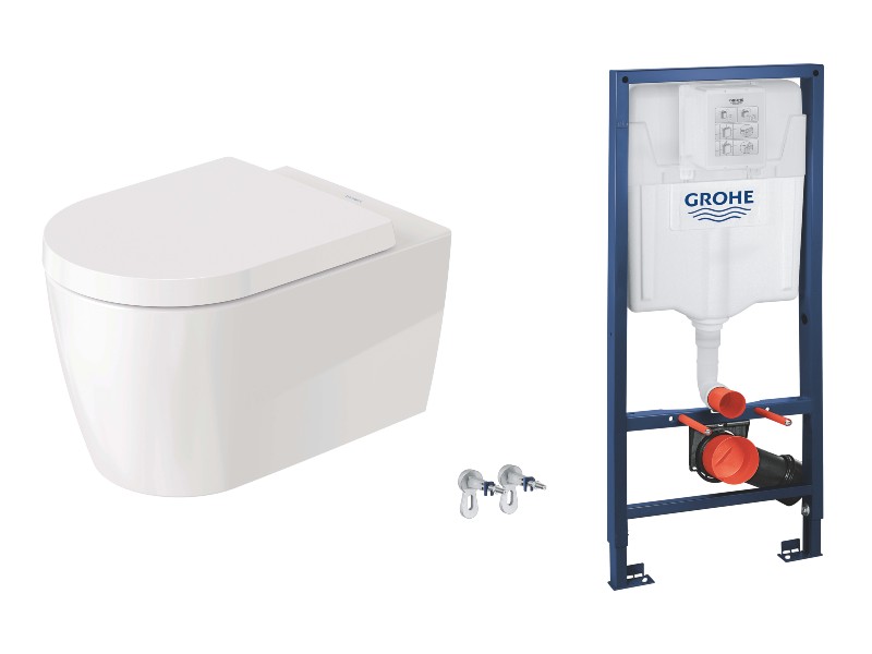 Duravit  Pachet wc suspendat duravit me by starck, rimless, softclose, cadru grohe, fara clapeta, alb, 45290900a1-1st