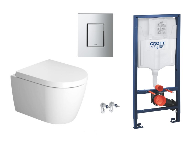 Duravit  Pachet wc suspendat duravit me by starck, rimless, softclose, cadru grohe, clapeta crom lucios, alb, 45300900a1-3st
