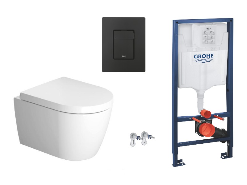 Duravit  Pachet wc suspendat duravit me by starck, rimless, softclose, cadru grohe, clapeta negru mat, alb, 45300900a1-8st