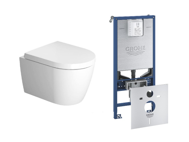 Duravit  Pachet wc suspendat duravit me by starck, rimless, softclose, cadru grohe slx, fara clapeta, alb, 45300900a1-13st
