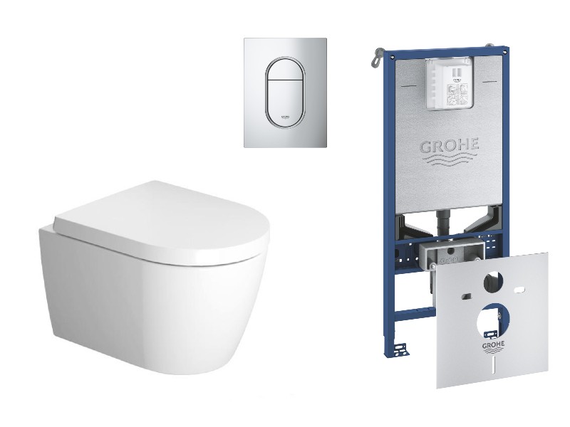 Duravit  Pachet wc suspendat duravit me by starck, rimless, softclose, cadru grohe slx, clapeta crom lucios, alb, 45300900a1-14st