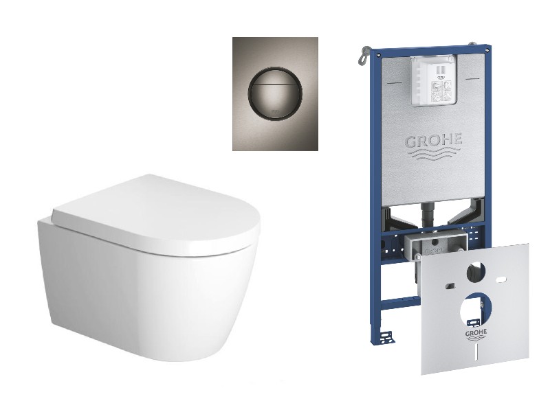 Duravit  Pachet wc suspendat duravit me by starck, rimless, softclose, cadru grohe slx, clapeta grafit mat, alb, 45300900a1-20st