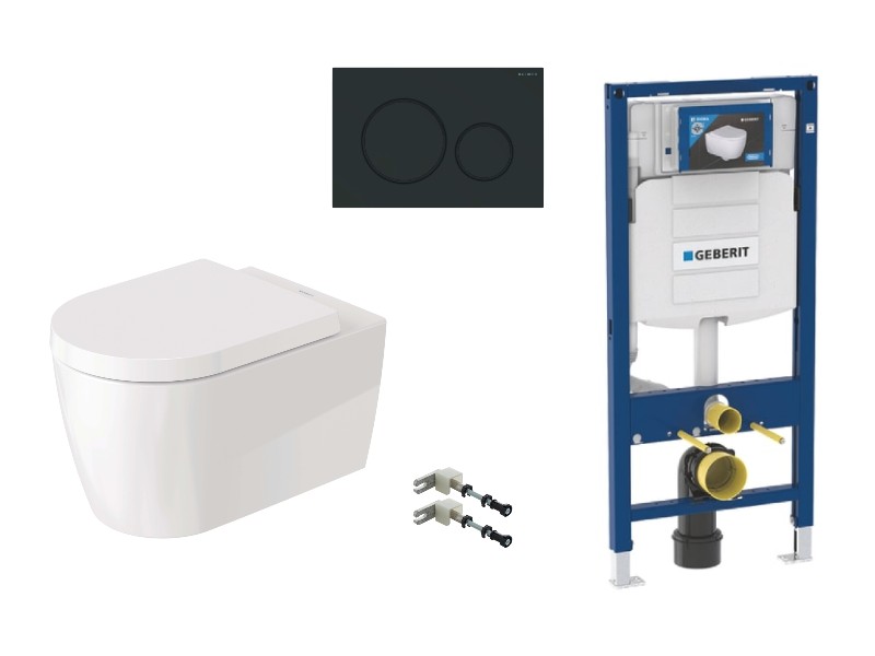 Duravit  Pachet wc suspendat duravit me by starck, rimless, softclose, cadru geberit sigma, clapeta negru mat, alb,