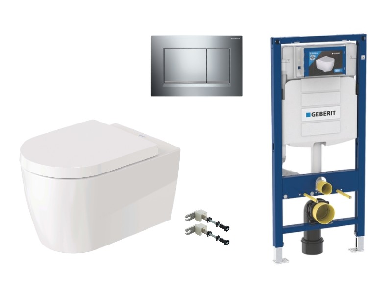 Duravit  Pachet wc suspendat duravit me by starck, rimless, softclose, cadru geberit sigma, clapeta crom lucios, alb,