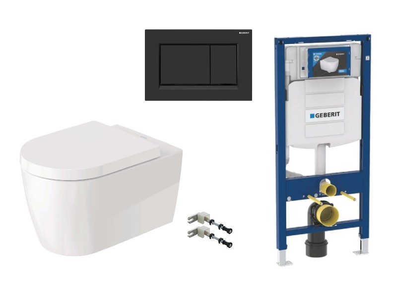 Duravit  Pachet wc suspendat duravit me by starck, rimless, softclose, cadru geberit sigma, clapeta negru lucios, alb,