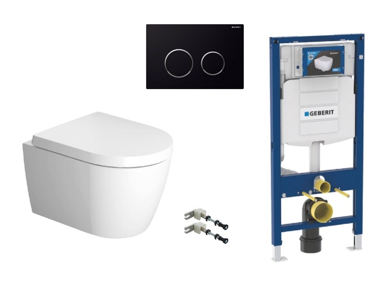 Duravit  Pachet wc suspendat duravit me by starck, rimless, softclose, cadru geberit sigma, clapeta negru lucios, alb,