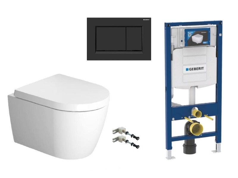 Duravit  Pachet wc suspendat duravit me by starck, rimless, softclose, cadru geberit sigma, clapeta negru lucios, alb,