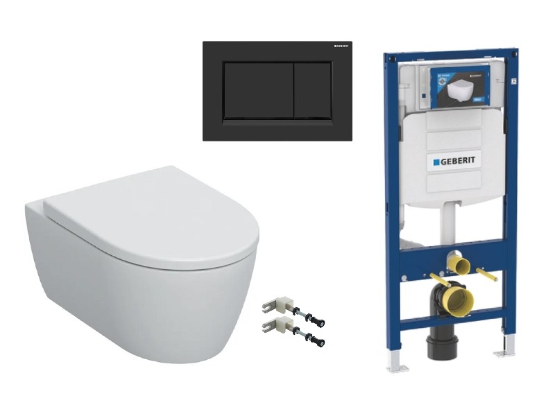 Geberit  Pachet wc suspendat geberit icon, rimless, softclose, cadru geberit sigma, clapeta negru lucios, 501.664.00.1-13st
