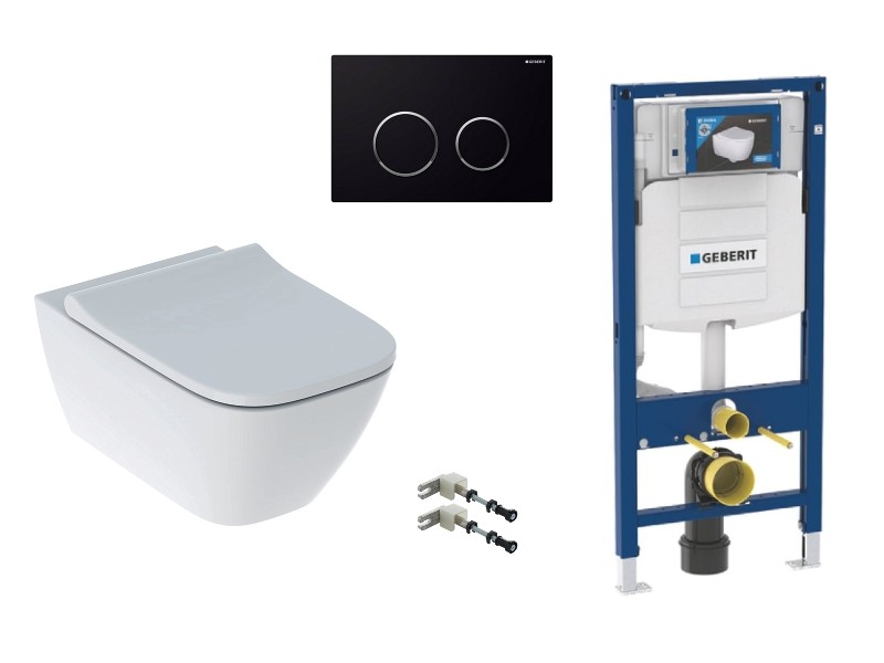 Geberit  Pachet wc suspendat geberit smyle square, rimless, softclose, cadru geberit sigma, clapeta negru mat, alb,