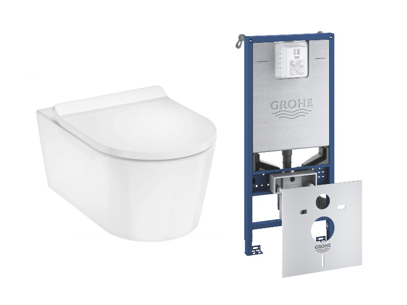 Hansgrohe Pachet wc suspendat hansgrohe elupura s, rimless, softclose, cadru grohe slx, fara clapeta, alb, 62025450-1st