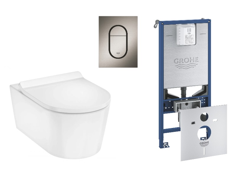 Hansgrohe Pachet wc suspendat hansgrohe elupura s, rimless, softclose, cadru grohe slx, clapeta grafit mat, alb, 62025450-12st