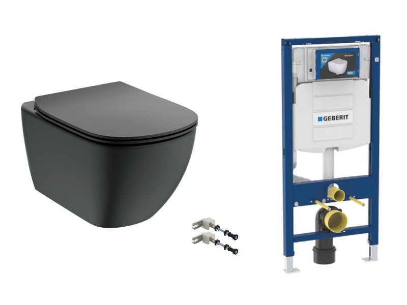 Ideal Standard Pachet wc suspendat ideal standard tesi, rimless, softclose, cadru geberit sigma, fara clapeta, negru,