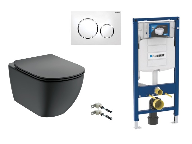 Ideal Standard Pachet wc suspendat ideal standard tesi, rimless, softclose, cadru geberit sigma, clapeta alb lucios, negru,