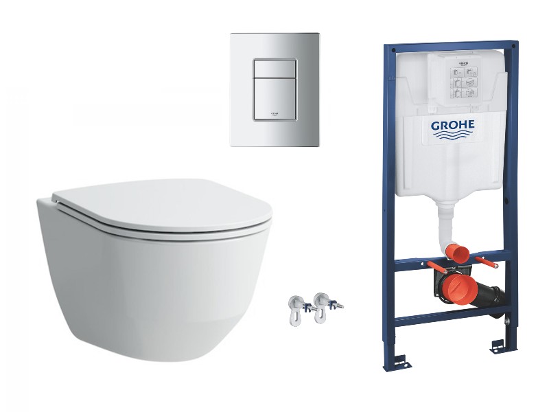 Laufen Pachet wc suspendat laufen pro, rimless, softclose, cadru grohe, clapeta crom lucios, alb, h8669570000001-2st