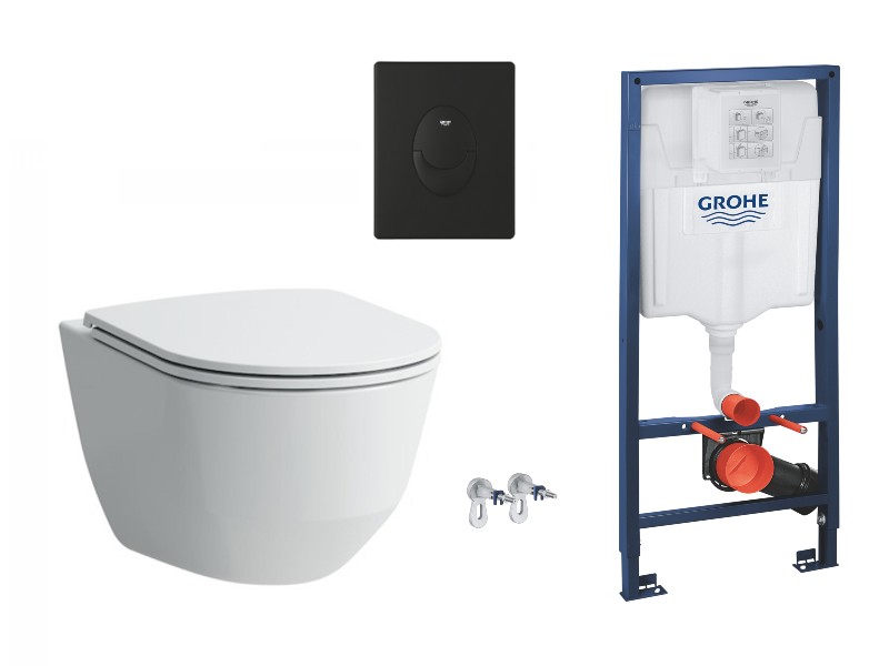 Laufen Pachet wc suspendat laufen pro, rimless, softclose, cadru grohe, clapeta negru mat, alb, h8669570000001-4st
