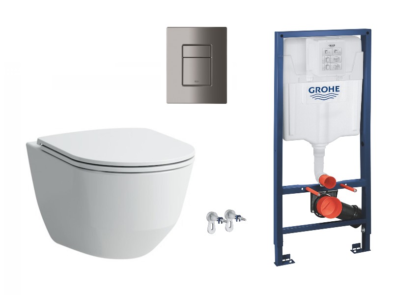 Laufen Pachet wc suspendat laufen pro, rimless, softclose, cadru grohe, clapeta grafit lucios, alb, h8669570000001-5st
