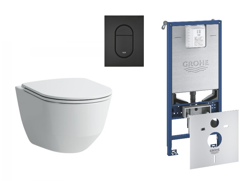 Laufen Pachet wc suspendat laufen pro, rimless, softclose, cadru grohe slx, clapeta negru mat, alb, h8669570000001-17st