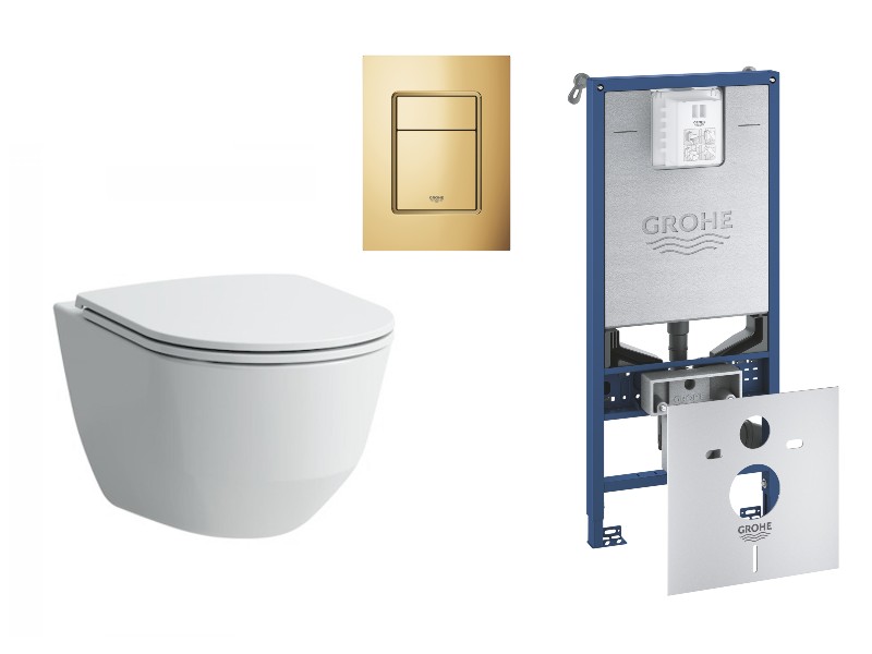 Laufen Pachet wc suspendat laufen pro, rimless, softclose, cadru grohe slx, clapeta auriu lucios, alb, h8669570000001-21st