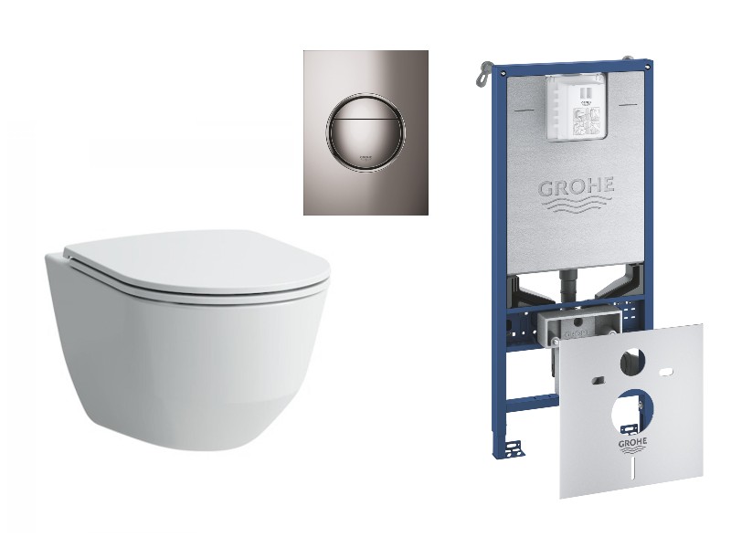Laufen Pachet wc suspendat laufen pro, rimless, softclose, cadru grohe slx, clapeta grafit lucios, alb, h8669570000001-23st