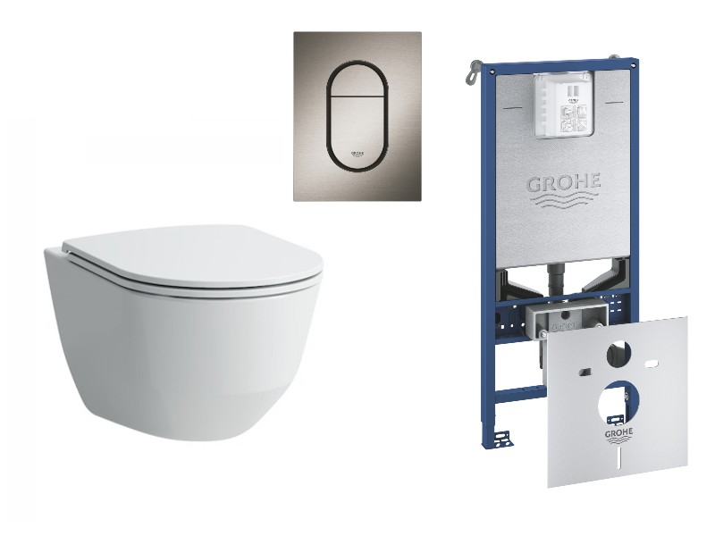 Laufen Pachet wc suspendat laufen pro, rimless, softclose, cadru grohe slx, clapeta grafit mat, alb, h8669570000001-24st