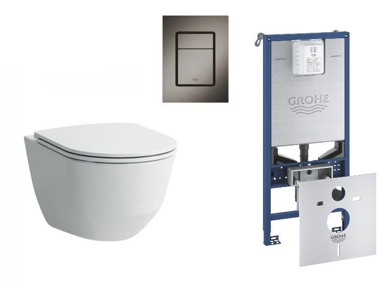 Laufen Pachet wc suspendat laufen pro, rimless, softclose, cadru grohe slx, clapeta grafit mat, alb, h8669570000001-25st